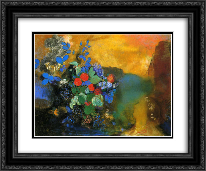 Ophelia 24x20 Black Ornate Wood Framed Art Print Poster with Double Matting by Redon, Odilon