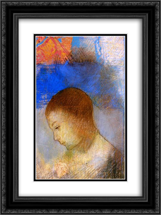 Portrait of Ari Redon in Profile 18x24 Black Ornate Wood Framed Art Print Poster with Double Matting by Redon, Odilon