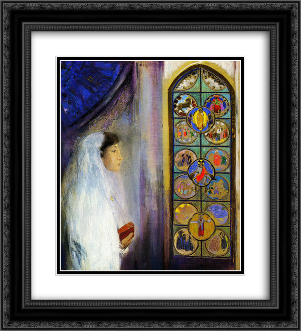 Portrait of Simone Fayet in Holy Communion 20x22 Black Ornate Wood Framed Art Print Poster with Double Matting by Redon, Odilon