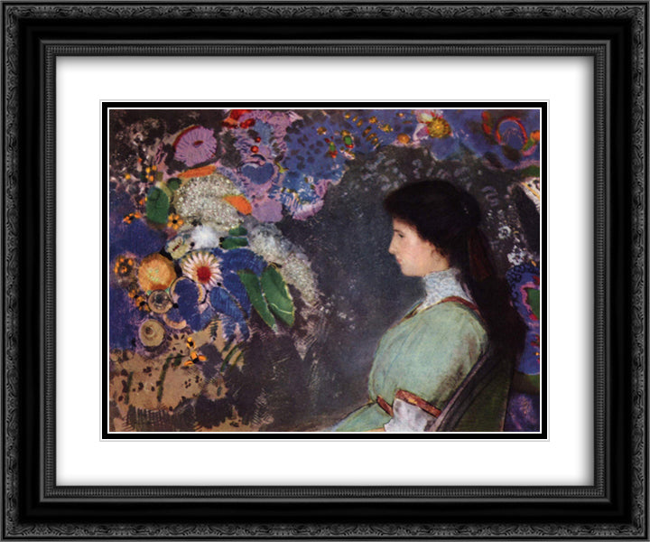 Portrait of Violette Heymann 24x20 Black Ornate Wood Framed Art Print Poster with Double Matting by Redon, Odilon