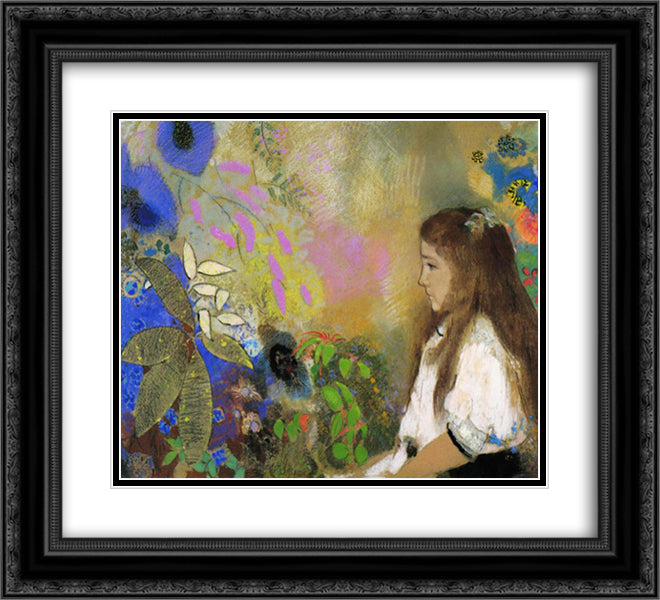 Portrait of Yseult Fayet 22x20 Black Ornate Wood Framed Art Print Poster with Double Matting by Redon, Odilon