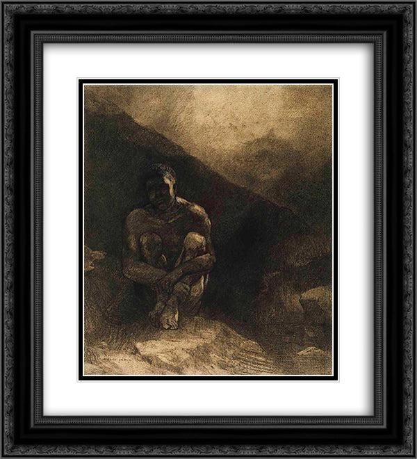 Primitive Man Seated in Shadow 20x22 Black Ornate Wood Framed Art Print Poster with Double Matting by Redon, Odilon