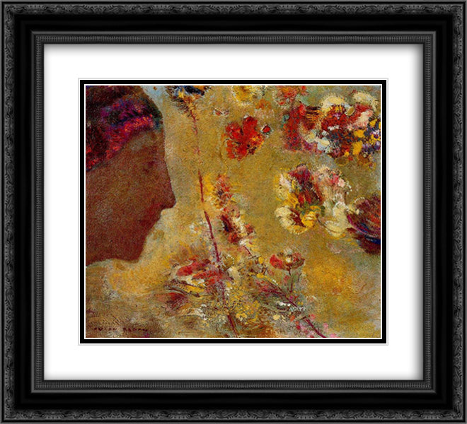 Profile 22x20 Black Ornate Wood Framed Art Print Poster with Double Matting by Redon, Odilon