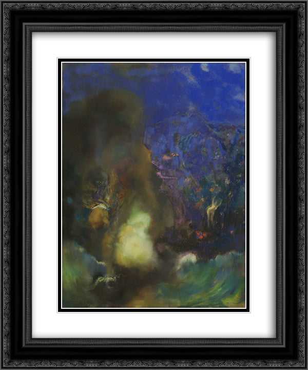 Roger and Angelica 20x24 Black Ornate Wood Framed Art Print Poster with Double Matting by Redon, Odilon