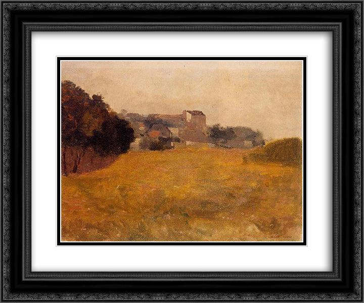 Small Village in the Medoc 24x20 Black Ornate Wood Framed Art Print Poster with Double Matting by Redon, Odilon