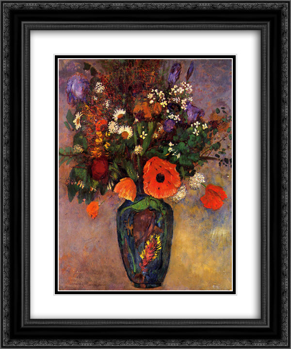 Vase de Fleurs 20x24 Black Ornate Wood Framed Art Print Poster with Double Matting by Redon, Odilon