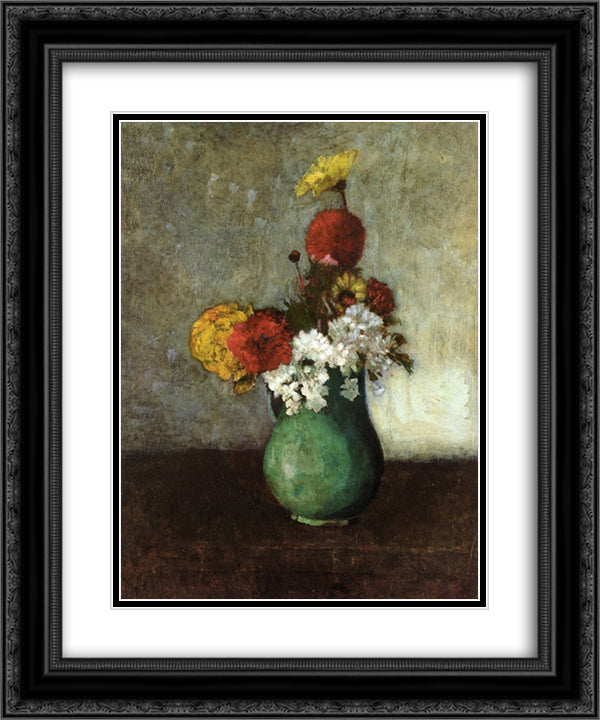 Vase of Flowers 20x24 Black Ornate Wood Framed Art Print Poster with Double Matting by Redon, Odilon