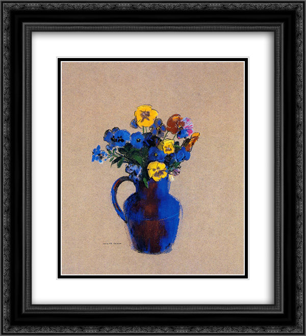 Vase of Flowers Pansies 20x22 Black Ornate Wood Framed Art Print Poster with Double Matting by Redon, Odilon