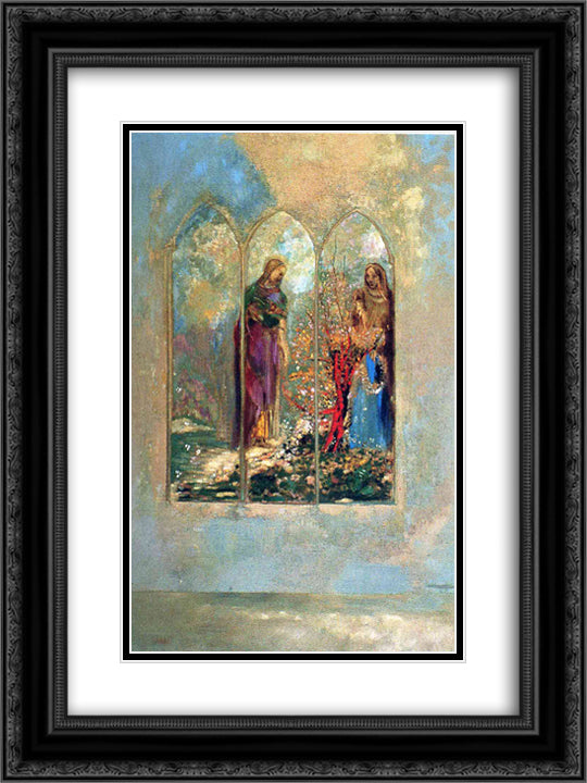 Vitrage 18x24 Black Ornate Wood Framed Art Print Poster with Double Matting by Redon, Odilon