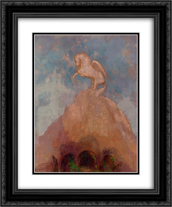 White Pegasus 20x24 Black Ornate Wood Framed Art Print Poster with Double Matting by Redon, Odilon