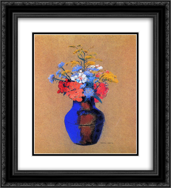 Wild Flowers in a Vase 20x22 Black Ornate Wood Framed Art Print Poster with Double Matting by Redon, Odilon