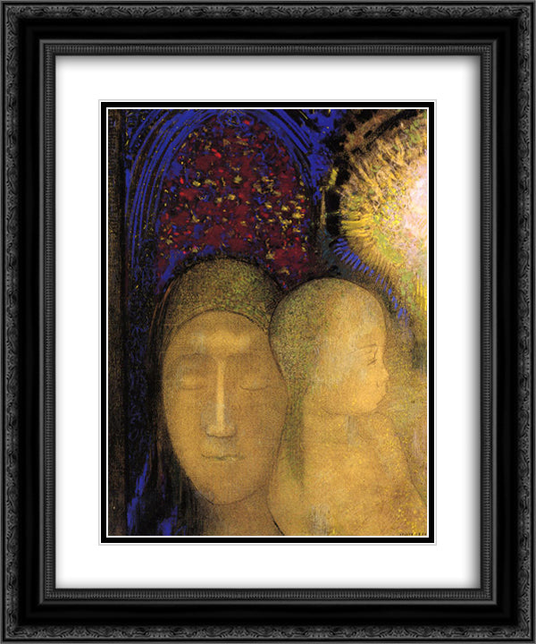 Woman and Child against a Stained Glass Background 20x24 Black Ornate Wood Framed Art Print Poster with Double Matting by Redon, Odilon