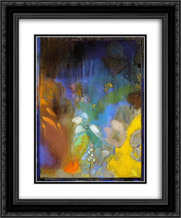 Woman in Profile with Flowers 20x24 Black Ornate Wood Framed Art Print Poster with Double Matting by Redon, Odilon