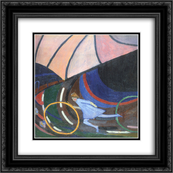 Girl with a hoop 20x20 Black Ornate Wood Framed Art Print Poster with Double Matting by Bogomazov, Oleksandr