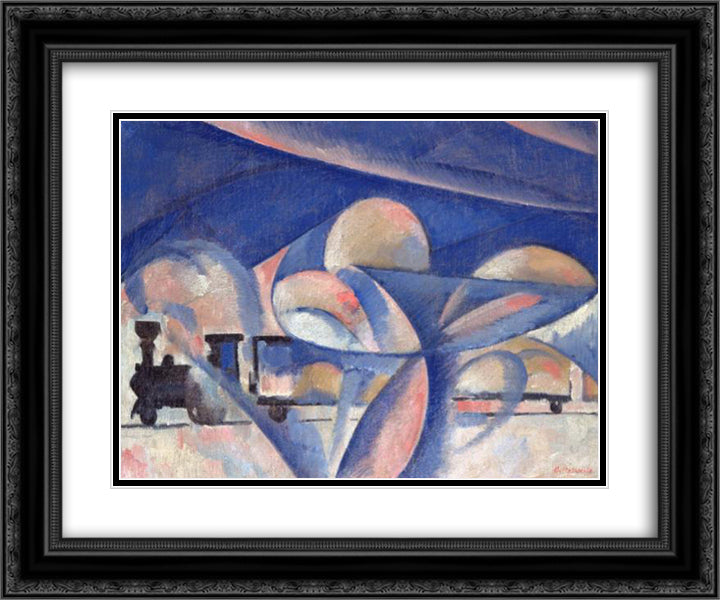 The Composition with the Train 24x20 Black Ornate Wood Framed Art Print Poster with Double Matting by Rozanova, Olga