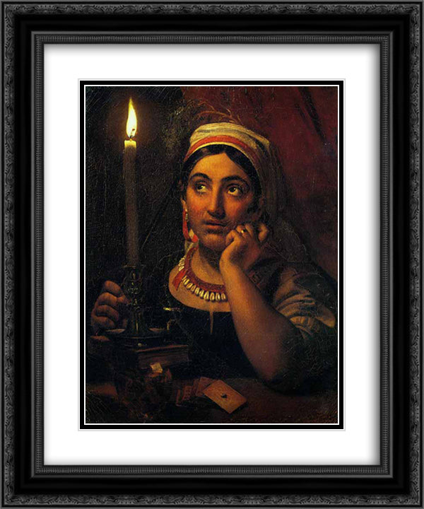 Fortune-teller with a candle 20x24 Black Ornate Wood Framed Art Print Poster with Double Matting by Kiprensky, Orest