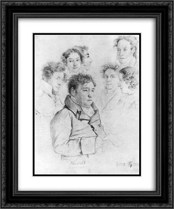 Ivan Krylov among artists 20x24 Black Ornate Wood Framed Art Print Poster with Double Matting by Kiprensky, Orest