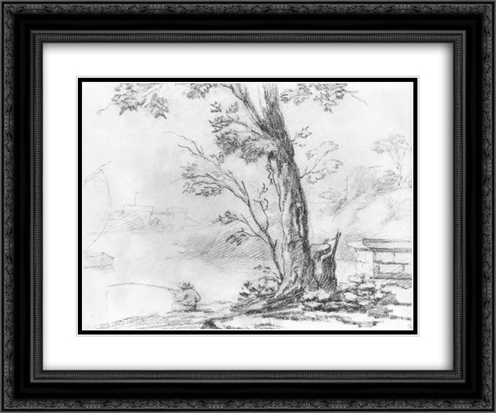 Landscape with Fisherman 24x20 Black Ornate Wood Framed Art Print Poster with Double Matting by Kiprensky, Orest