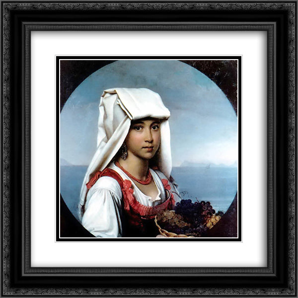 Neapolitan girl with the fruits 20x20 Black Ornate Wood Framed Art Print Poster with Double Matting by Kiprensky, Orest