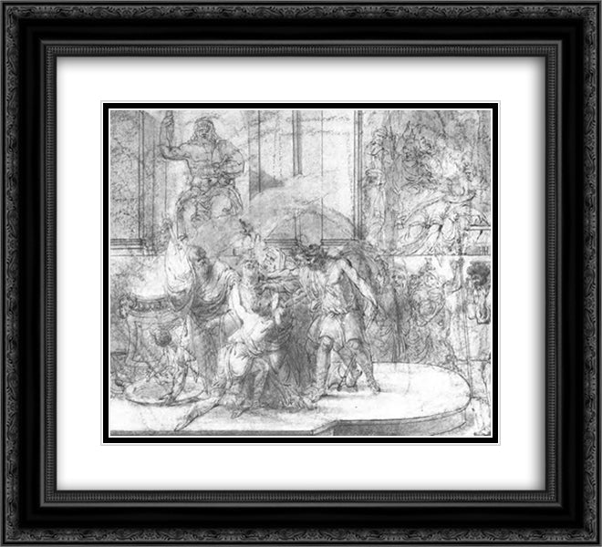 Pagan priests killing the first kiev Christians in the temple of Perun 22x20 Black Ornate Wood Framed Art Print Poster with Double Matting by Kiprensky, Orest