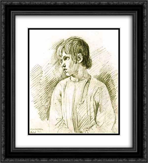 Peasant boy 20x22 Black Ornate Wood Framed Art Print Poster with Double Matting by Kiprensky, Orest