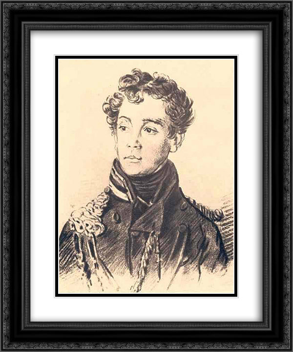 Portrait of an officer 20x24 Black Ornate Wood Framed Art Print Poster with Double Matting by Kiprensky, Orest