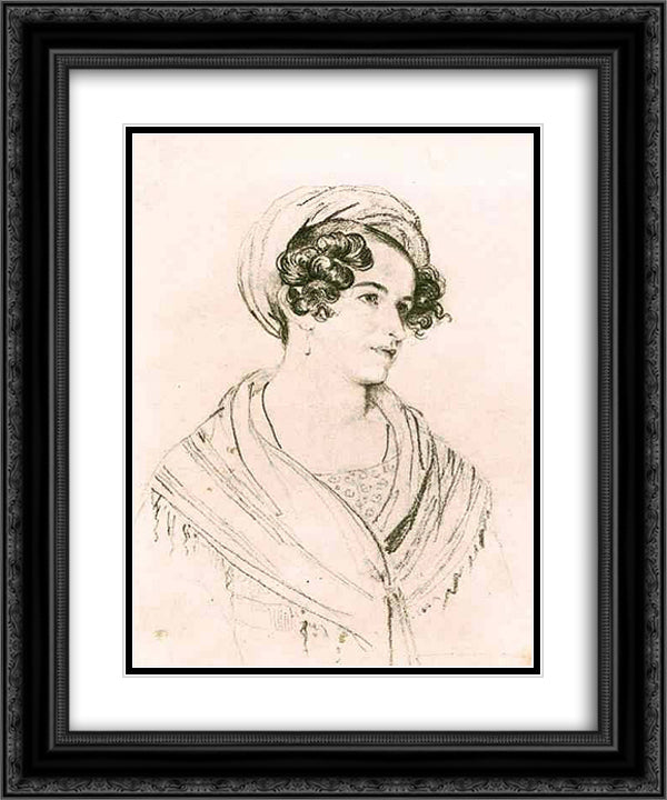 Portrait of an unknown woman in a turban 20x24 Black Ornate Wood Framed Art Print Poster with Double Matting by Kiprensky, Orest