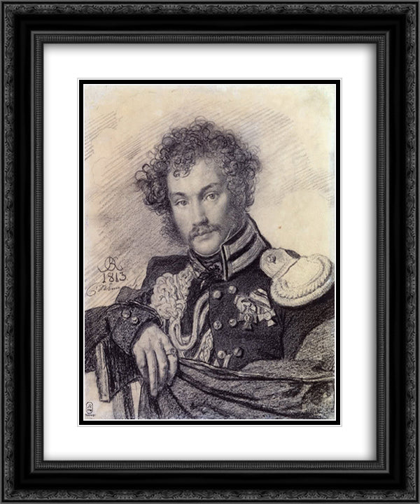 Portrait of M. Lansky 20x24 Black Ornate Wood Framed Art Print Poster with Double Matting by Kiprensky, Orest