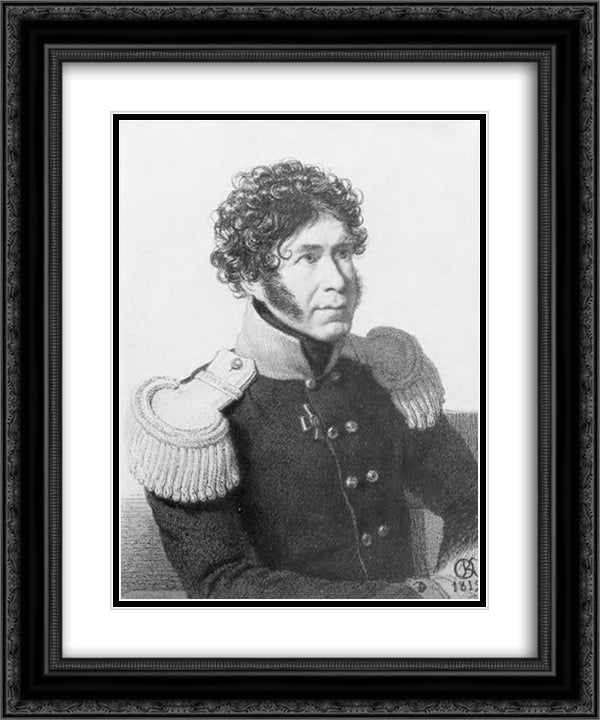 Portrait of soldier 20x24 Black Ornate Wood Framed Art Print Poster with Double Matting by Kiprensky, Orest