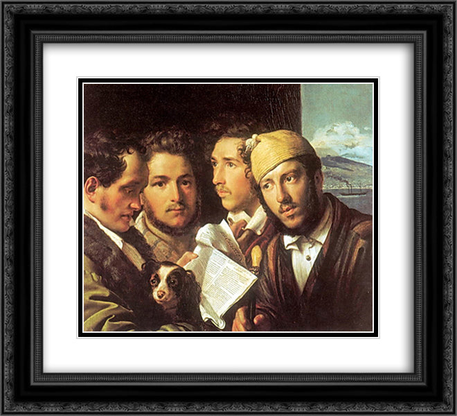 Readers of newspapers in Naples 22x20 Black Ornate Wood Framed Art Print Poster with Double Matting by Kiprensky, Orest