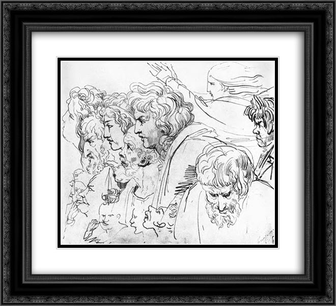 Sketches of the heads 22x20 Black Ornate Wood Framed Art Print Poster with Double Matting by Kiprensky, Orest