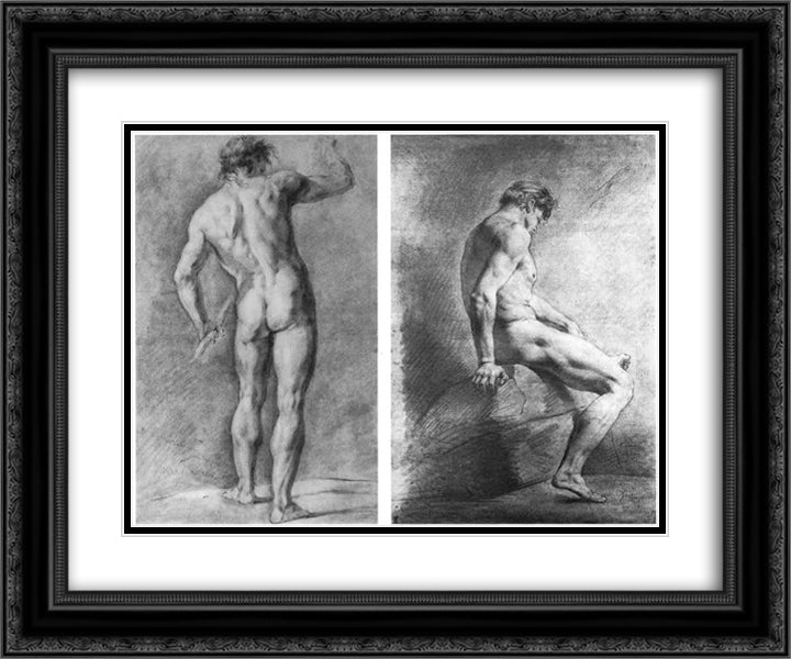 Standing sitter with a stick. Sitter on a rock 24x20 Black Ornate Wood Framed Art Print Poster with Double Matting by Kiprensky, Orest