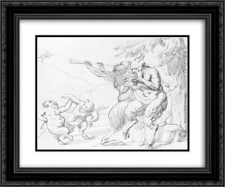 The family of satyrs 24x20 Black Ornate Wood Framed Art Print Poster with Double Matting by Kiprensky, Orest
