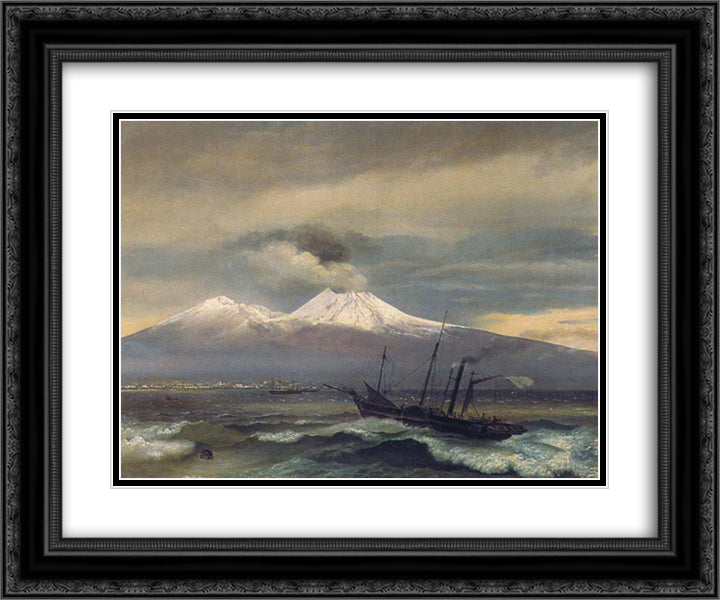 View of Mount Vesuvius in winter 24x20 Black Ornate Wood Framed Art Print Poster with Double Matting by Kiprensky, Orest
