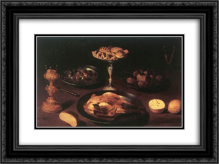 Still Life 24x18 Black Ornate Wood Framed Art Print Poster with Double Matting by Beert, Osias