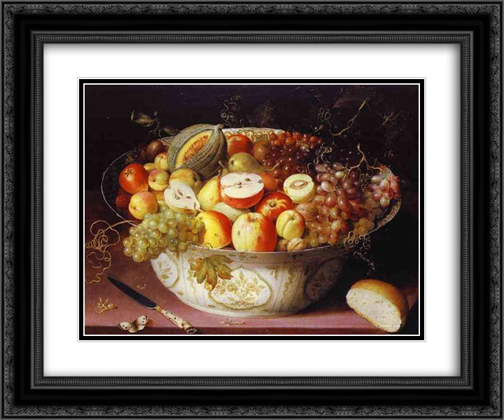 Still Life of fruit in a Wan-li Bowl 24x20 Black Ornate Wood Framed Art Print Poster with Double Matting by Beert, Osias