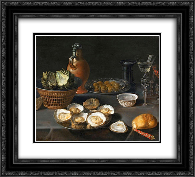 Still Life with Artichokes 22x20 Black Ornate Wood Framed Art Print Poster with Double Matting by Beert, Osias