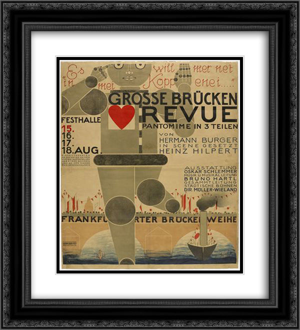 Poster for the Great Bridge Revue (Grosse Brucken Revue) 20x22 Black Ornate Wood Framed Art Print Poster with Double Matting by Schlemmer, Oskar