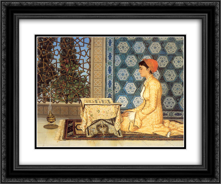 Girl Reciting Qu'ran 24x20 Black Ornate Wood Framed Art Print Poster with Double Matting by Hamdi, Osman