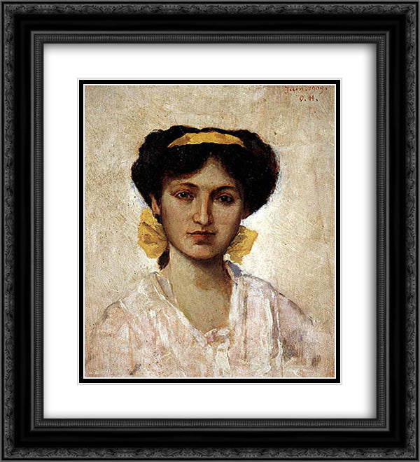 Girl with Yellow Ribbon 20x22 Black Ornate Wood Framed Art Print Poster with Double Matting by Hamdi, Osman