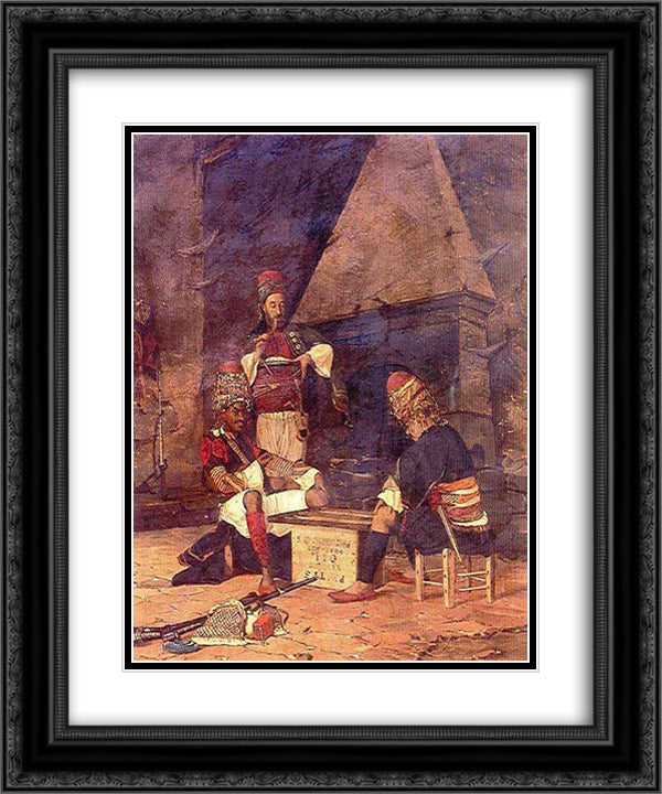 Tavla Playing Zeybek 20x24 Black Ornate Wood Framed Art Print Poster with Double Matting by Hamdi, Osman