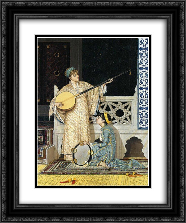 The Musician Girl 20x24 Black Ornate Wood Framed Art Print Poster with Double Matting by Hamdi, Osman
