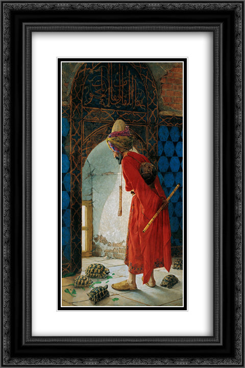 The Tortoise Trainer 16x24 Black Ornate Wood Framed Art Print Poster with Double Matting by Hamdi, Osman