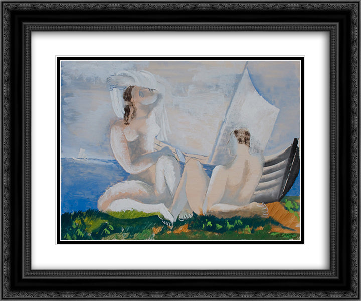 At the water's edge 24x20 Black Ornate Wood Framed Art Print Poster with Double Matting by Zadkine, Ossip