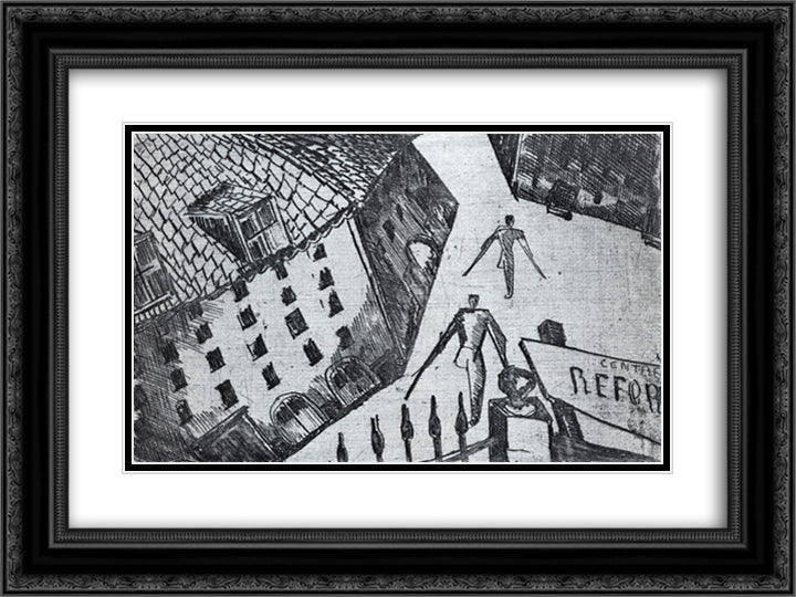 Barracks Clignancourt 24x18 Black Ornate Wood Framed Art Print Poster with Double Matting by Zadkine, Ossip