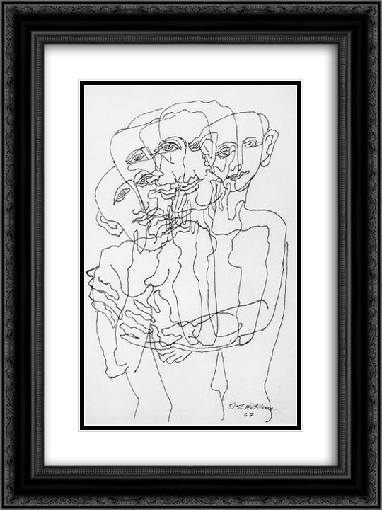 Group to the four faces 18x24 Black Ornate Wood Framed Art Print Poster with Double Matting by Zadkine, Ossip