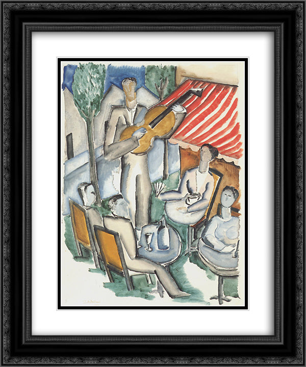 The Guitar Player 20x24 Black Ornate Wood Framed Art Print Poster with Double Matting by Zadkine, Ossip