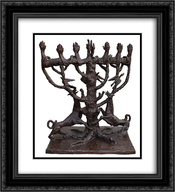 The Tree of Life - Menorah 20x22 Black Ornate Wood Framed Art Print Poster with Double Matting by Zadkine, Ossip
