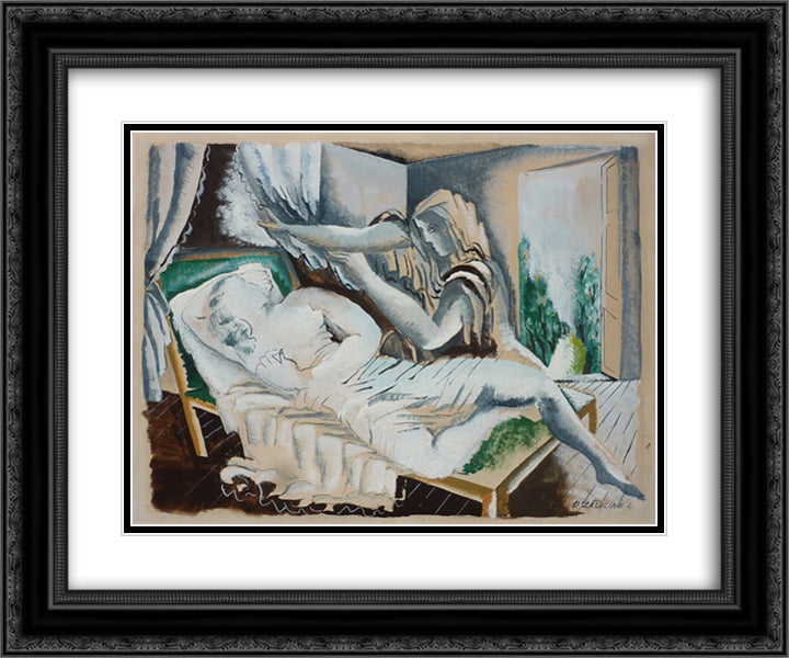 Two women 24x20 Black Ornate Wood Framed Art Print Poster with Double Matting by Zadkine, Ossip