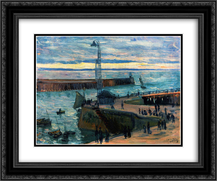 Le Haver, the Port Entrance 24x20 Black Ornate Wood Framed Art Print Poster with Double Matting by Friesz, Othon